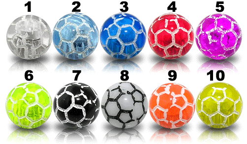 uvb132 Piercing Acryl Kugel Fußball Motiv 10 Farben Verschluss 1.6mm