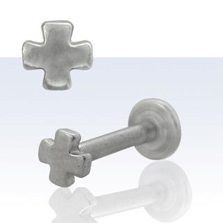 Piercing Labret Kreuz Stahl 1,2 x 8 mm Stecker Innengewinde