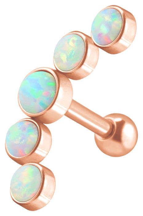 so430ro Helix Tragus Piercing silber schwarz gold rosé mit fünf synth. Opalen 1.2mm x 6mm