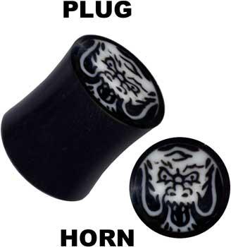 p3609_3 Plug Ohr Piercing Drache aus Büffelhorn Organic schwarz