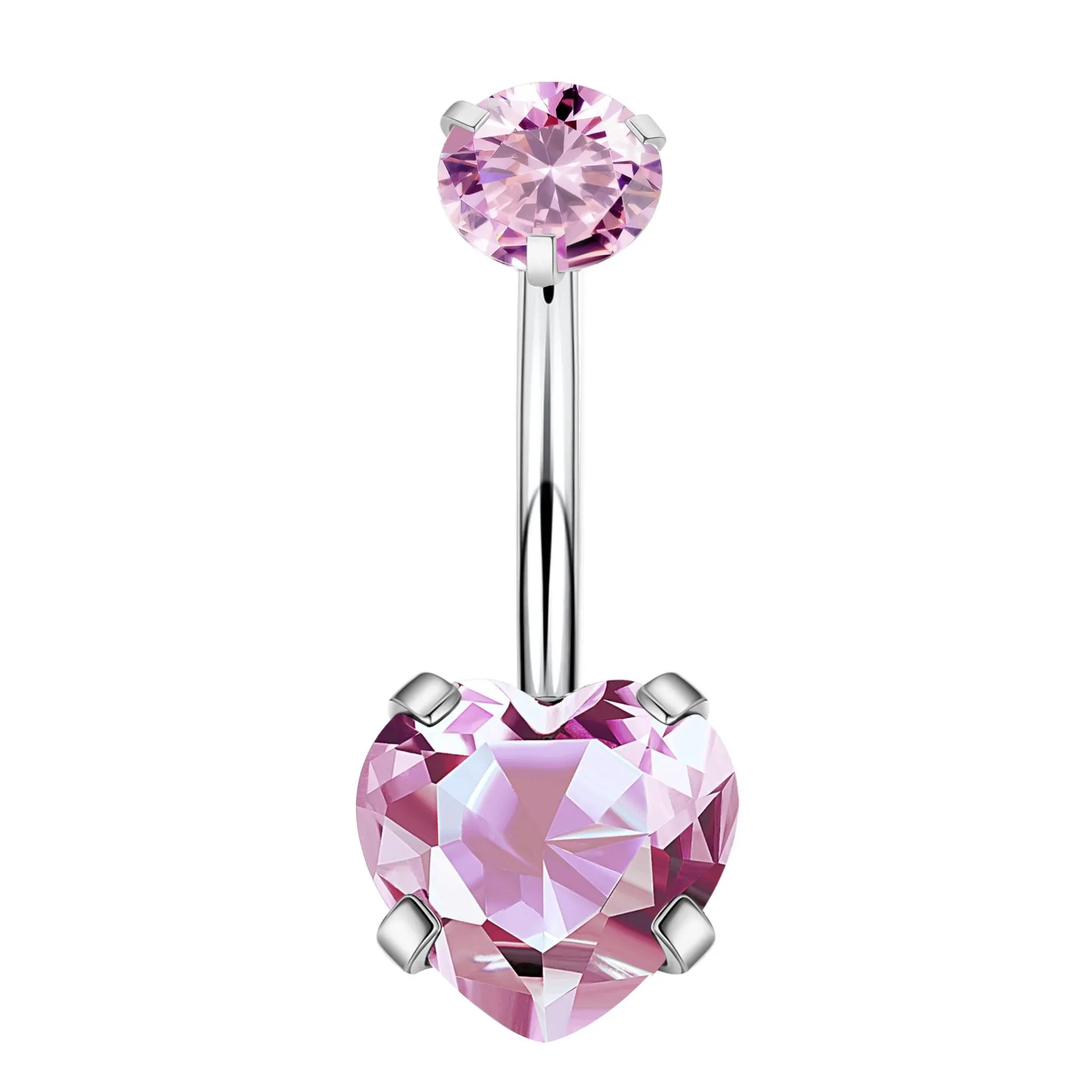 Bauchnabelpiercing Titan G23 mit eingefassten Kristallen Herzform rosa