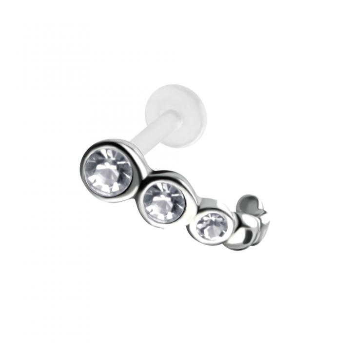 PTFE Tragus Labret drei Kristalle silber schwarz goldfarbig roségoldfarbig  1.2mm x 6mm