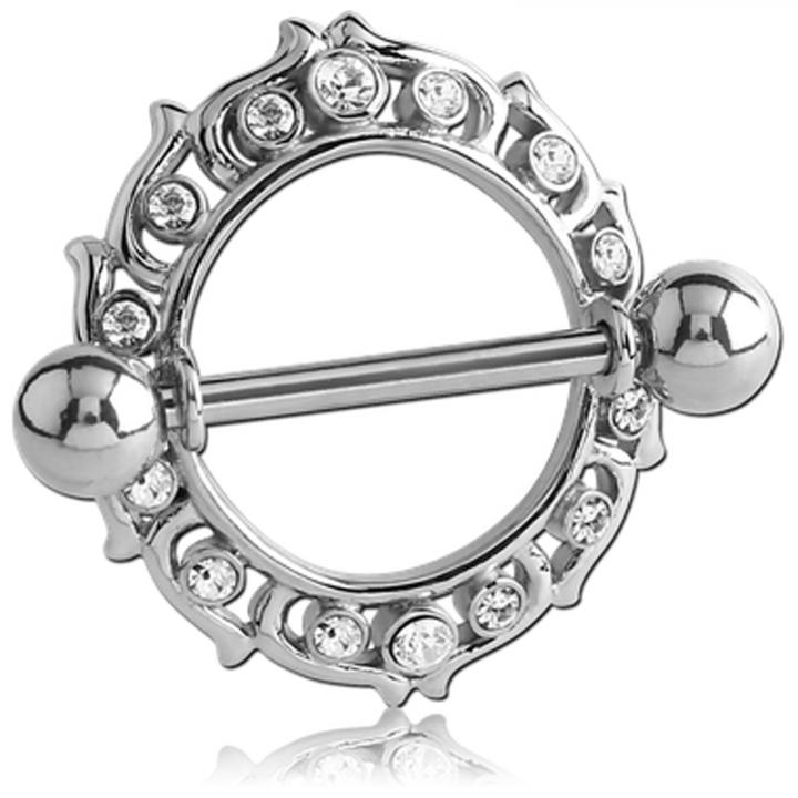 Brustwarzenpiercing klare Kristalle Schild mit Barbell Nippel Piercing