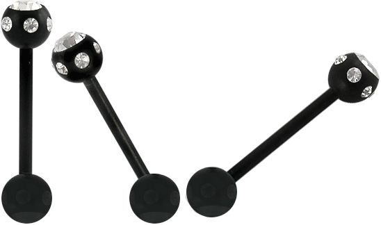 Barbell Piercing schwarz Multi Kristall Kugel klar Stahl Hantel 1.6