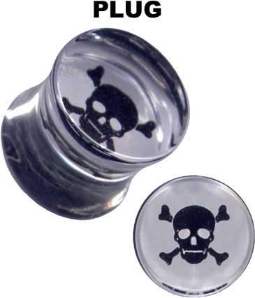p3251_3 Plug Ohr Piercing Totenkopf Hologramm Transparent Acryl