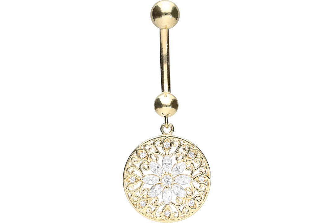 Bauchnabelpiercing 18karat Echtgold Mandala Gelbgold