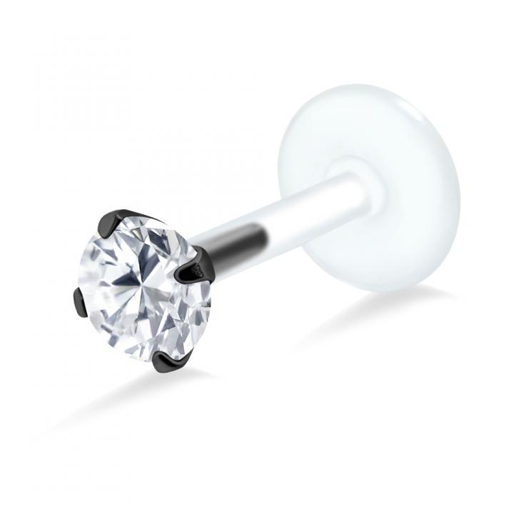 PTFE Tragus Labret 4mm-Kristall silber schwarz goldfarbig roségoldfarbig