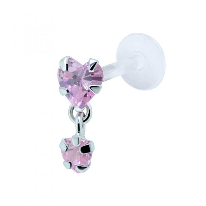 PTFE Piercing Labret Stecker Herzen Anhänger Kristall 1.2mm x 6mm