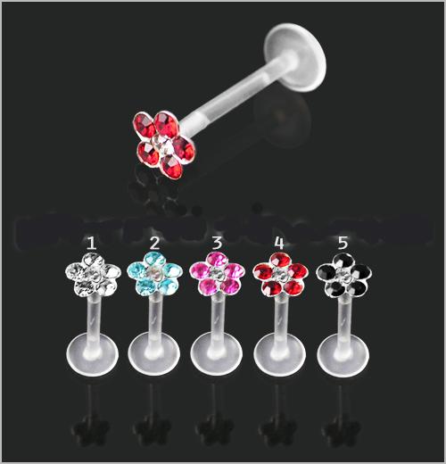 Bioflex Piercing Labret Stecker Kristall Blume Steckaufsatz 1,2 mm