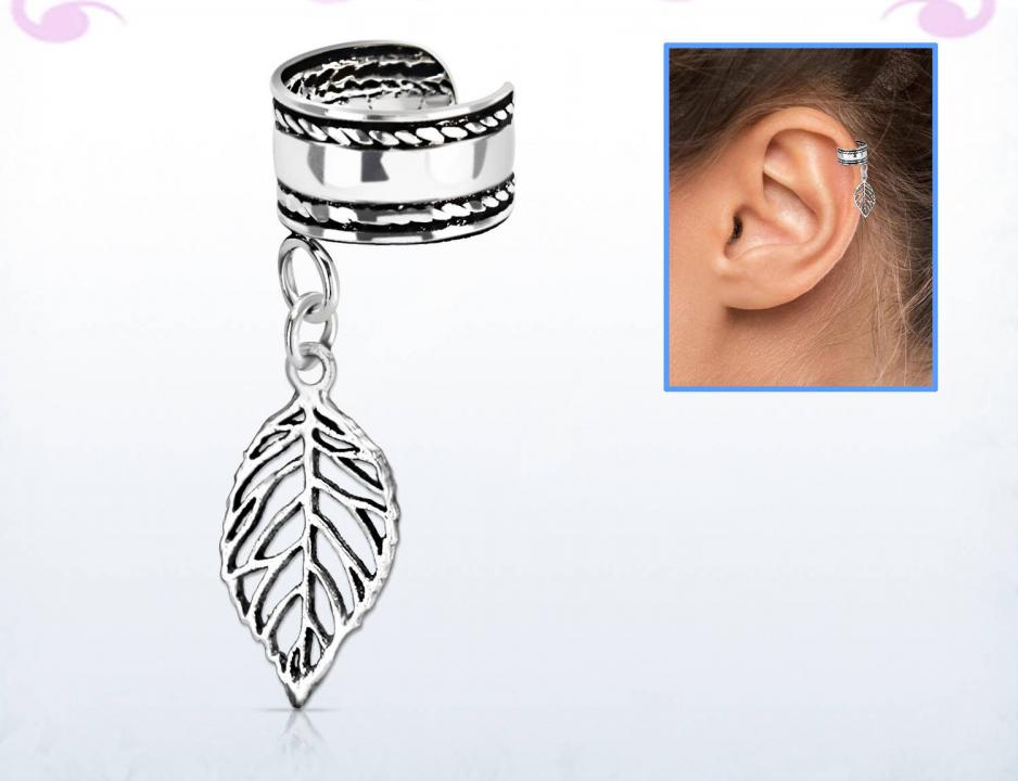 Ohrklemme Ear Cuff aus Silber mit Anhänger Blatt