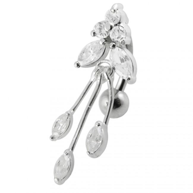 Bauchnabelpiercing Chirurgenstahl 925er Silber-Motiv Blume und Blätter