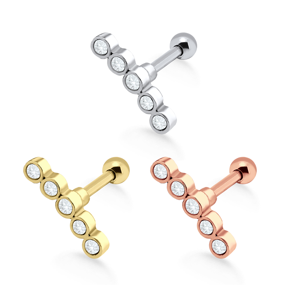 Helix Tragus Piercing fünf Kristalle silberfarbig goldfarbig roségoldfarbig