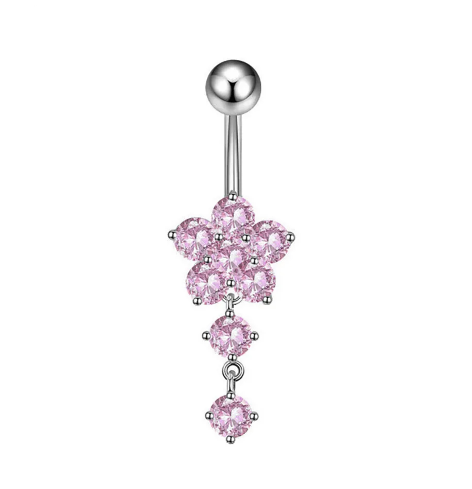 Bauchnabelpiercing Titan G23 mit Kristallblume rosa