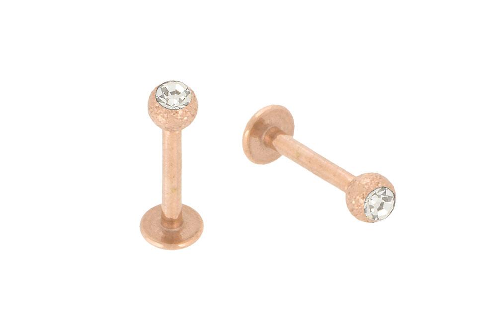 RL508 Piercing Labret Stahl roségoldfarbig mit Kristallkugel in Diamantoptik