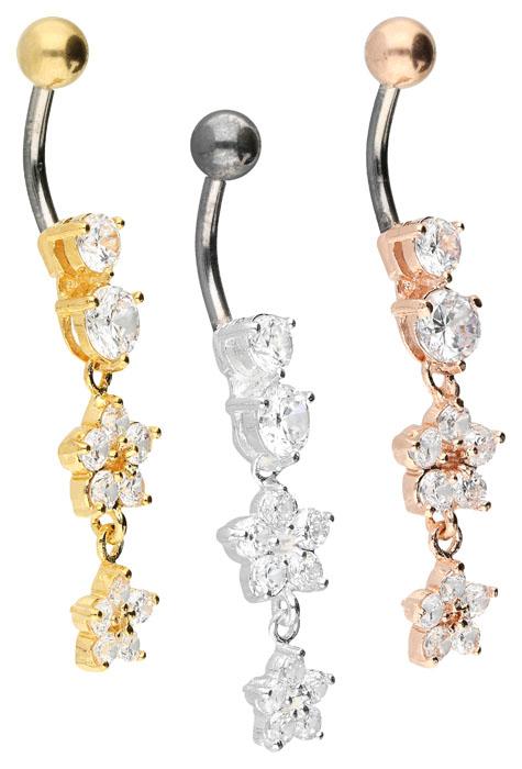 Bauchnabelpiercing Titan 925er Silber-Motiv Blumen silberfarbig goldfarbig roségoldfarbig