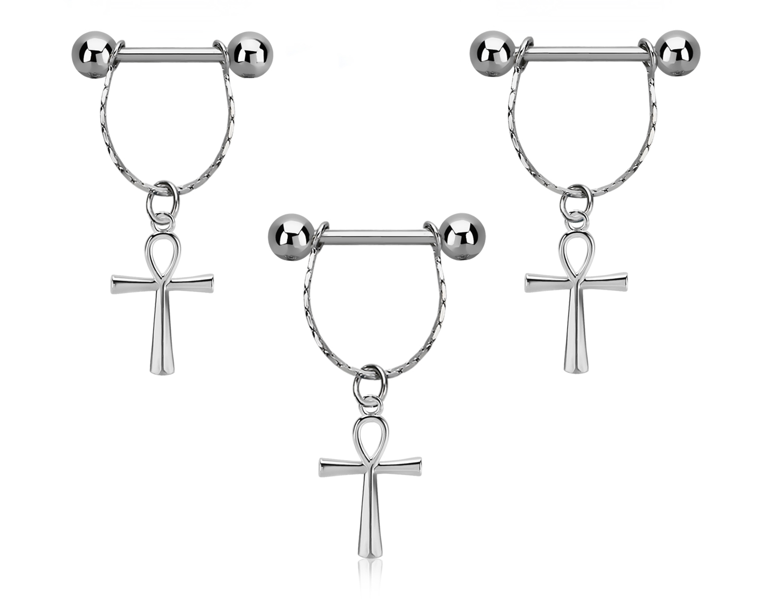 Brustwarzenpiercing Nipple Piercing Mit Filigraner Kette Und Ankh Kreuz 