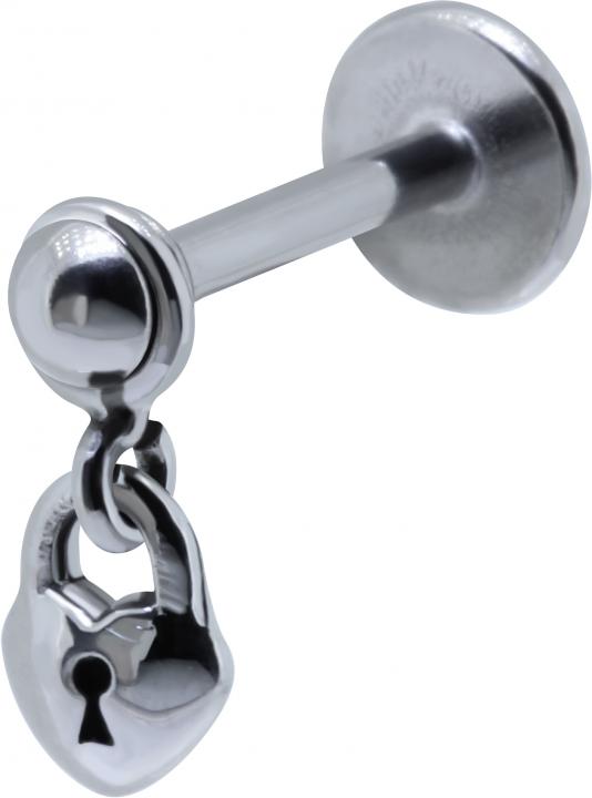 gbls05 Piercing Labret Schloss Herz Form Anhänger 1.2 x 8 mm Stahl Stecker