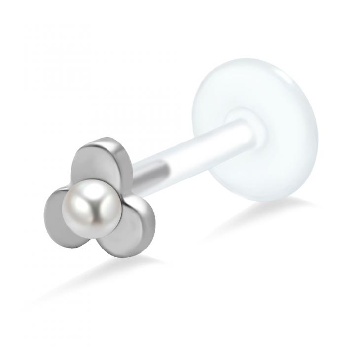 PTFE Tragus Labret Blume mit Perle silber schwarz goldfarbig roségoldfarbig