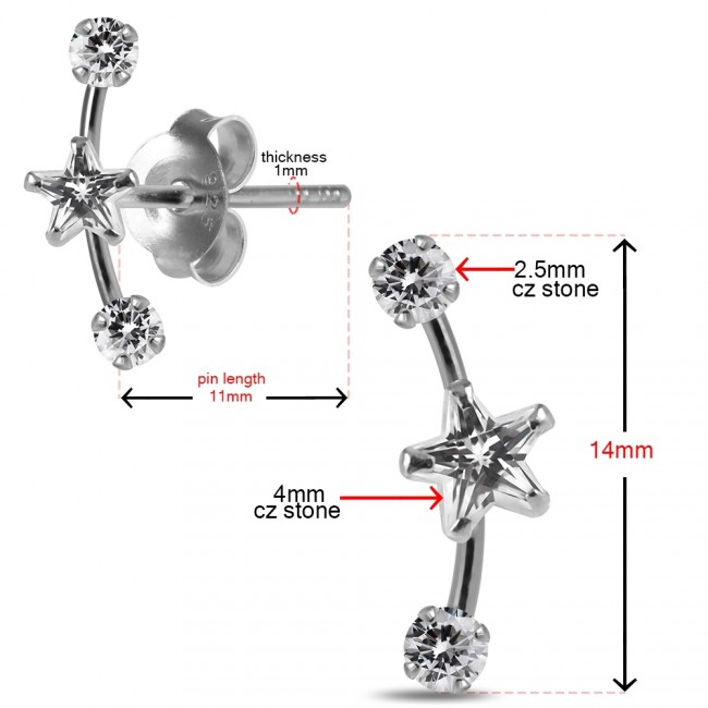 Ohrstecker aus 925er Sterling Silber mit drei Kristallen