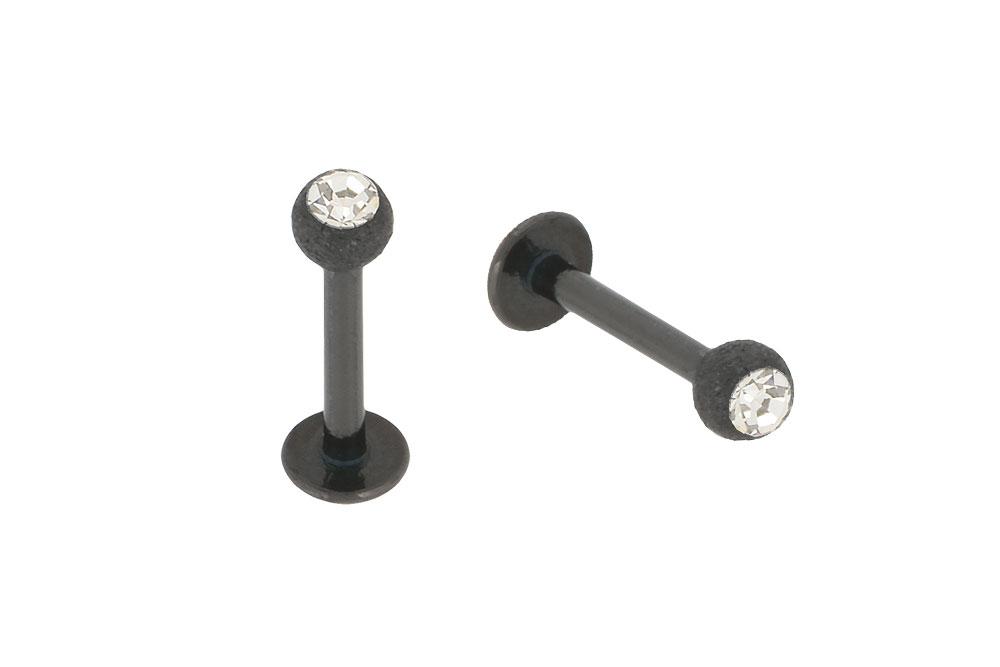SB508 Piercing Labret Schwarz mit Kugel in Diamantoptik mit Kristall Stahl 1.2/1.6mm Stecker