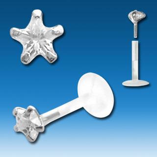 bilbsc Bioflex Piercing Labret Stecker Kristall Stern Silber 1.2 mm