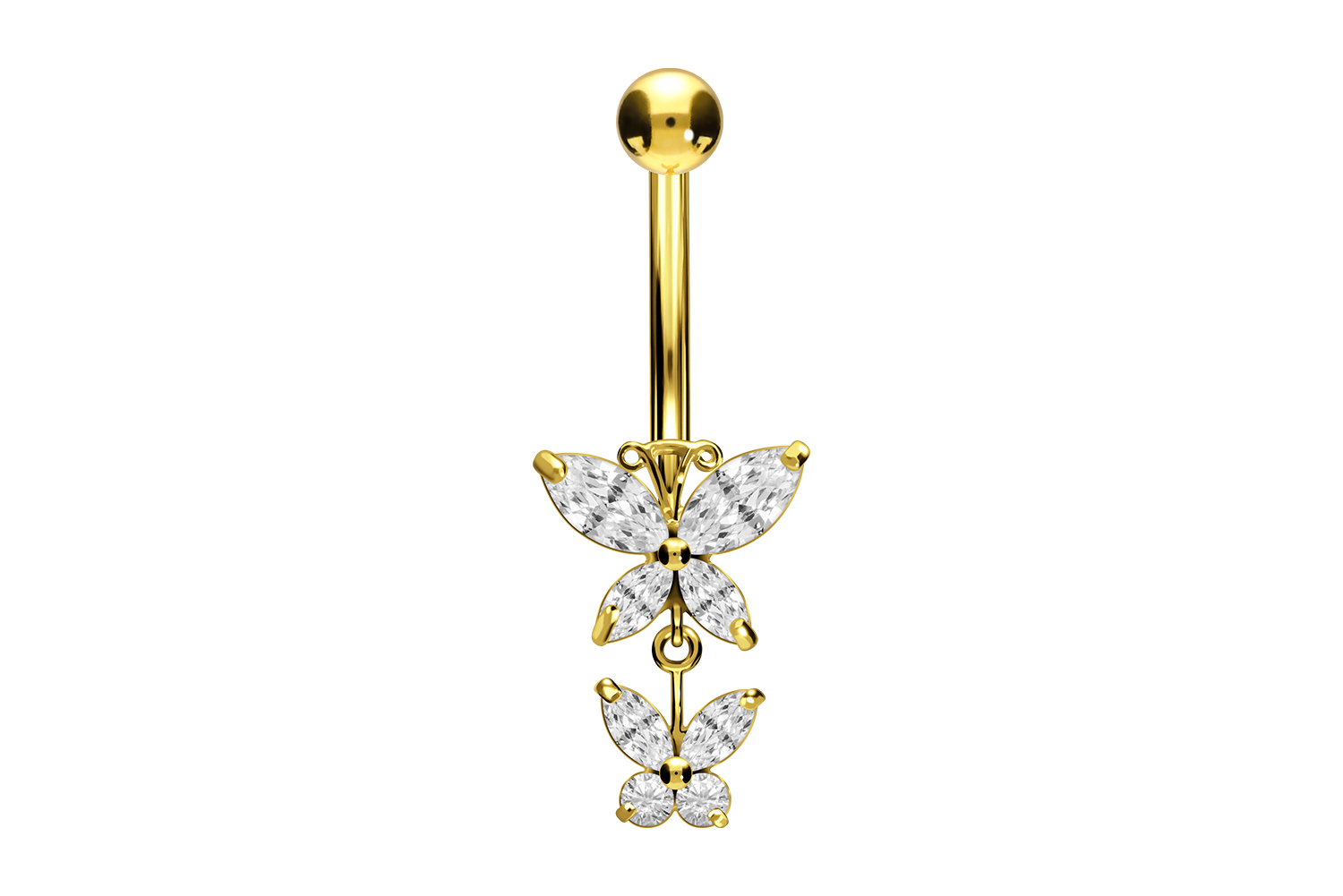 Bauchnabelpiercing 18karat Echtgold Gelbgold mit zwei Schmetterlingen