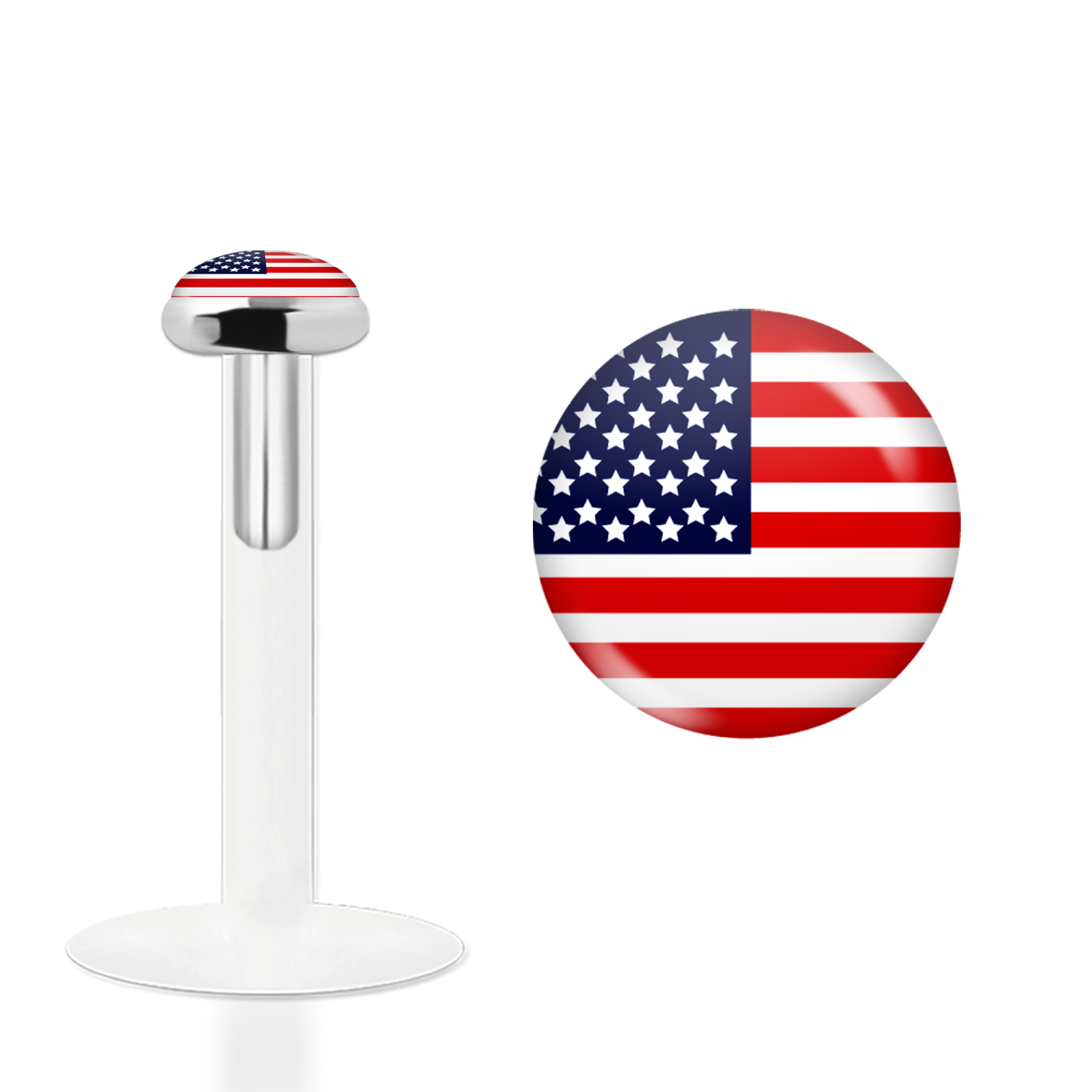 Labret Stecker Bioflex mit Steckaufsatz aus Silber und Logo-Motiv USA