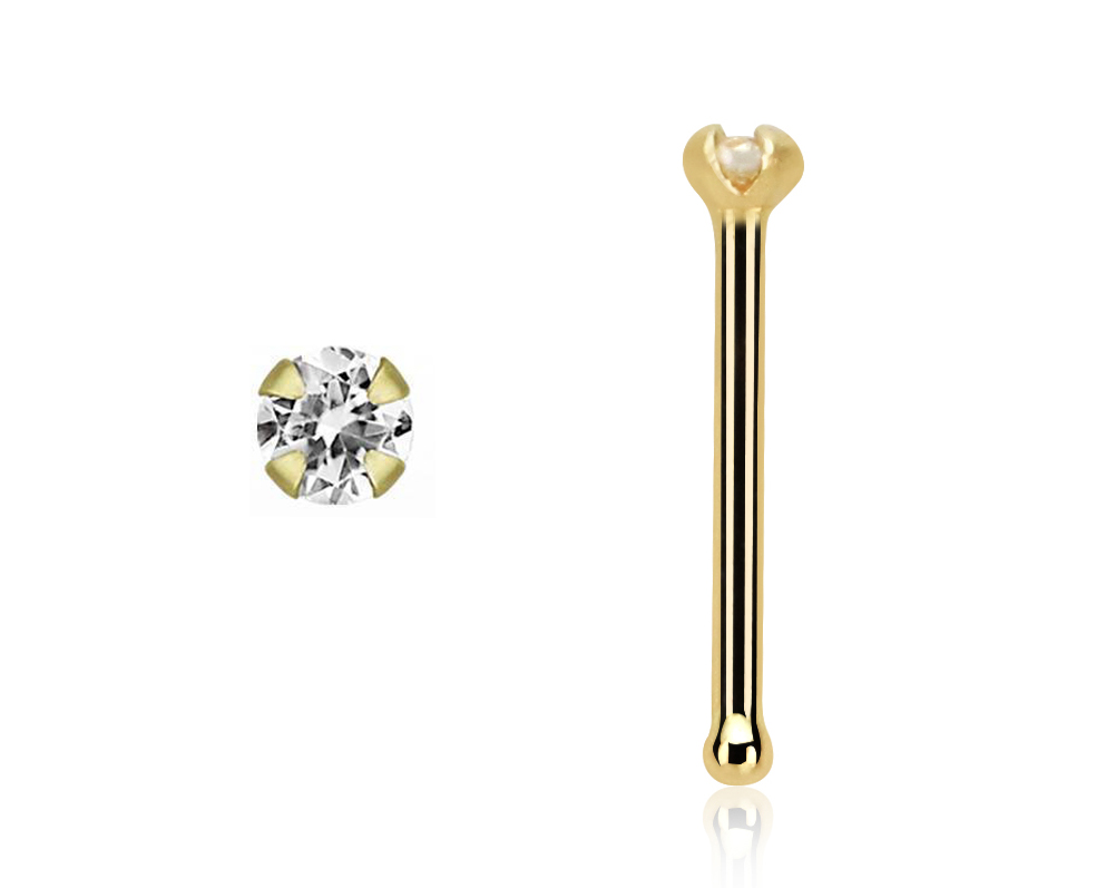 14karat Echtgold Gelbgold Nasenstecker Pin 1.25mm-Kristall mit Geschenkbox