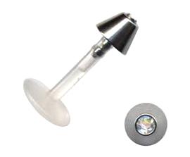 p3324_3 Bioplastic Labret Piercing Stecker Kristall Spitze 1,2 x 8mm