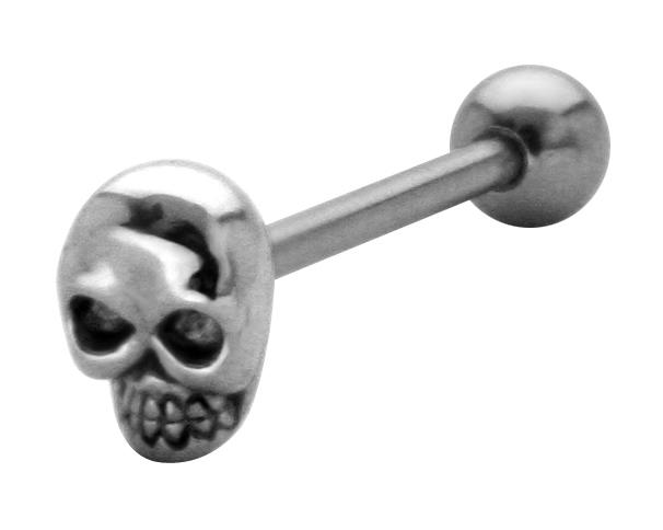 Zungenpiercing Barbell Totenkopf Gothc Motiv Stahl Hantel 1,6mm