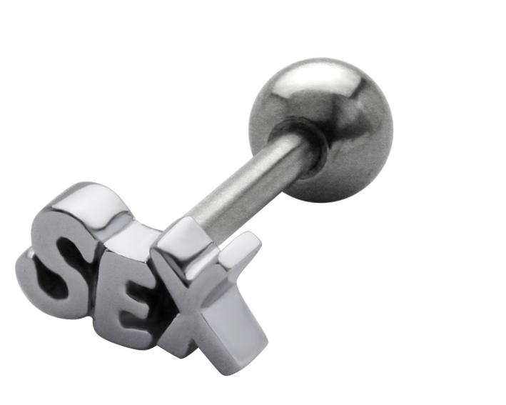 Zungenpiercing Barbell mit SEX Motiv Stahl Hantel 1,6mm