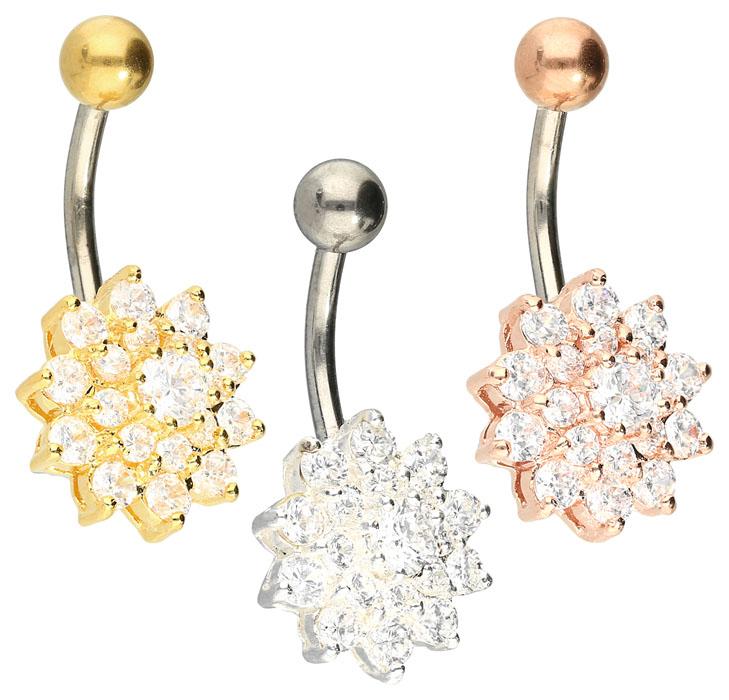 Bauchnabelpiercing Titan 925er Silber-Motiv Kristallstern silberfarbig goldfarbig roségoldfarbig