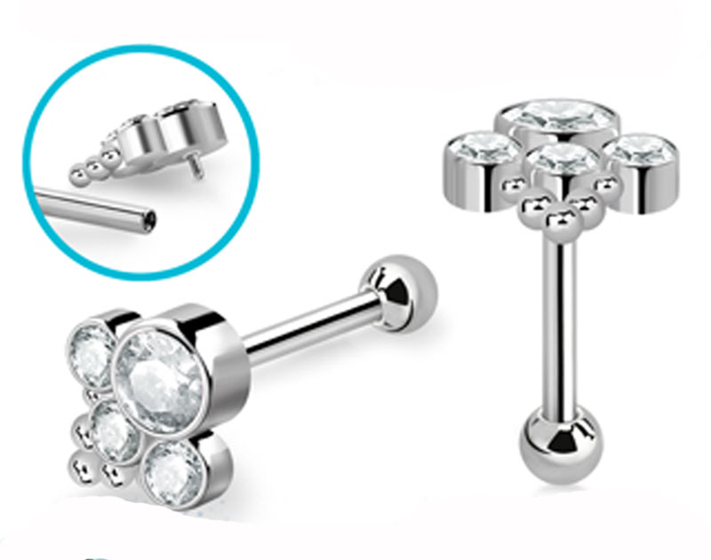 Helix Barbell Ohrpiercing Titan G23 Innengewinde mit Kristallmotiv