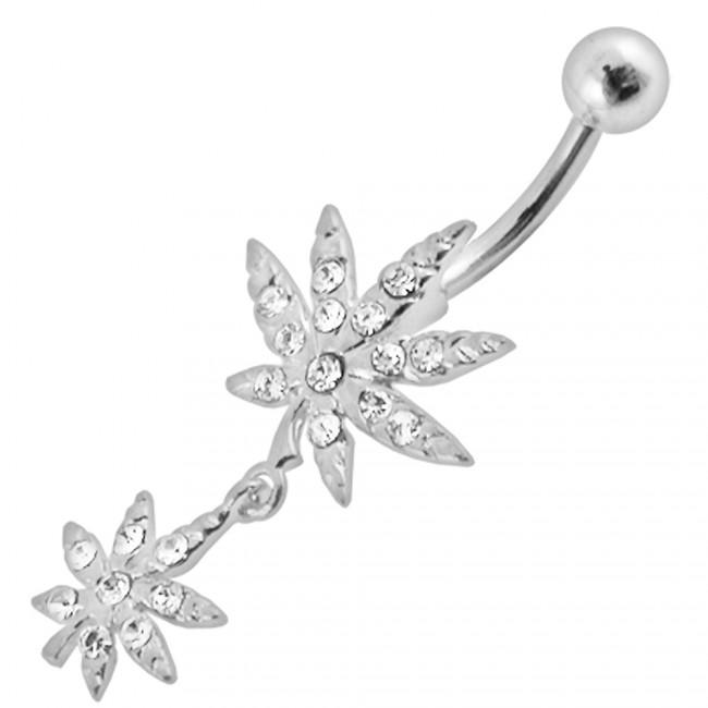 Bauchnabelpiercing Titan 925er Silber-Motiv Cannabis Hanfblatt  8mm/10mm/12mm Stablänge