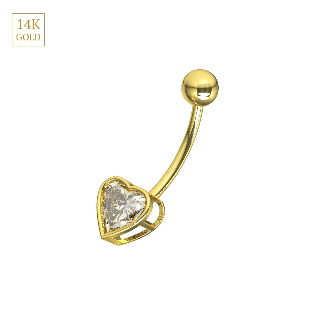 Bauchnabelpiercing 14karat Echtgold Gelbgold mit eingefasstem Kristallherz