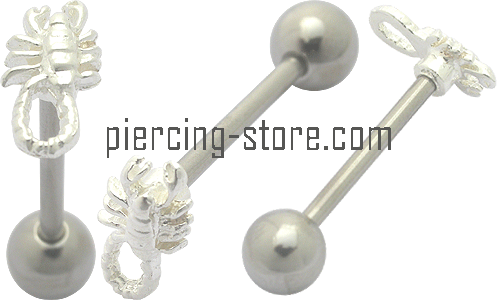 Zungenpiercing Barbell mit Skorpion Silber