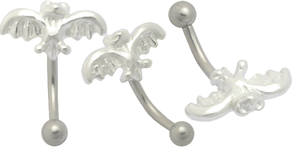 pbep006 Augenbrauenpiercing Banane mit Motiv Fledermaus aus Silber