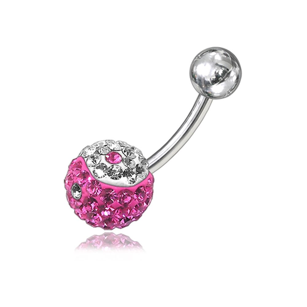 Bauchnabelpiercing Multi Kristall Kugel Klar/Rosa Stahl Banane