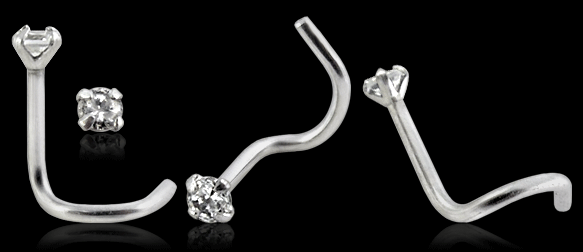 14kns041 Nasenpiercing Spirale mit 2mm Kristall 14k Weißgold Nasenstecker