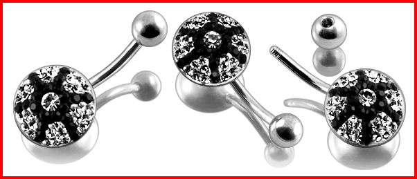 Bauchnabelpiercing Schwarz-Weiss Multi Kristall Stahl Banane