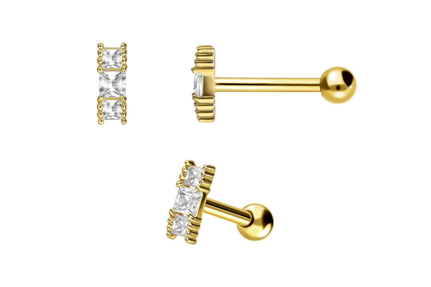 18Karat Echtgold Ohrpiercing Helix Tragus Kristalldesign Gelbgold