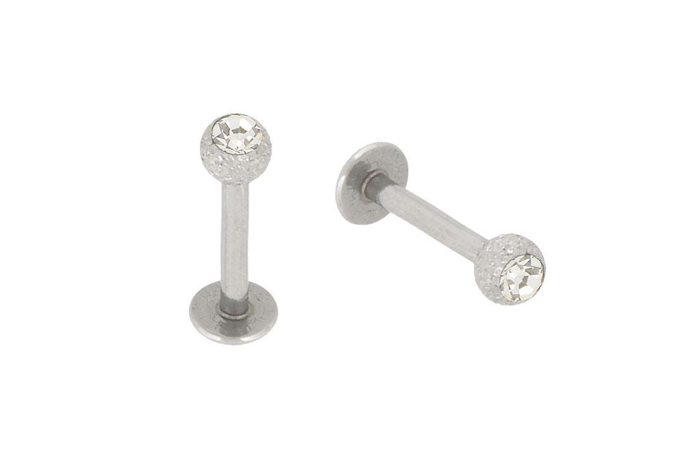 SL508 Piercing Labret aus Stahl mit Kugel in Diamantoptik mit Kristall 1.2 und 1.6mm Stecker