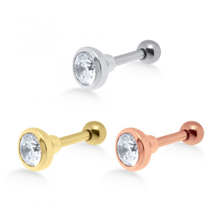 Helix Tragus Piercing runder Kristall silberfarbig goldfarbig roségoldfarbig