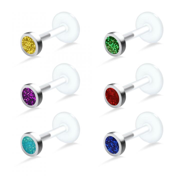 PTFE Tragus Labret Glitzerkristall (Kristallfarbe wählbar)