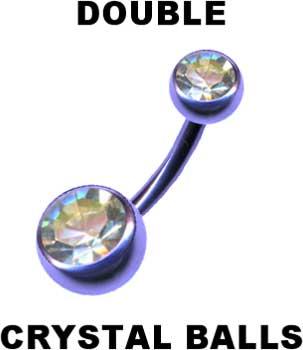 19016 Bauchnabelpiercing Zartlila zwei Kristall Kugeln Stahl Banane