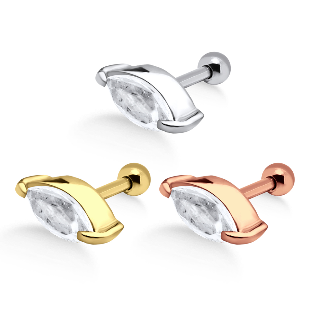 Helix Tragus Piercing Kristall oval silberfarbig goldfarbig roségoldfarbig