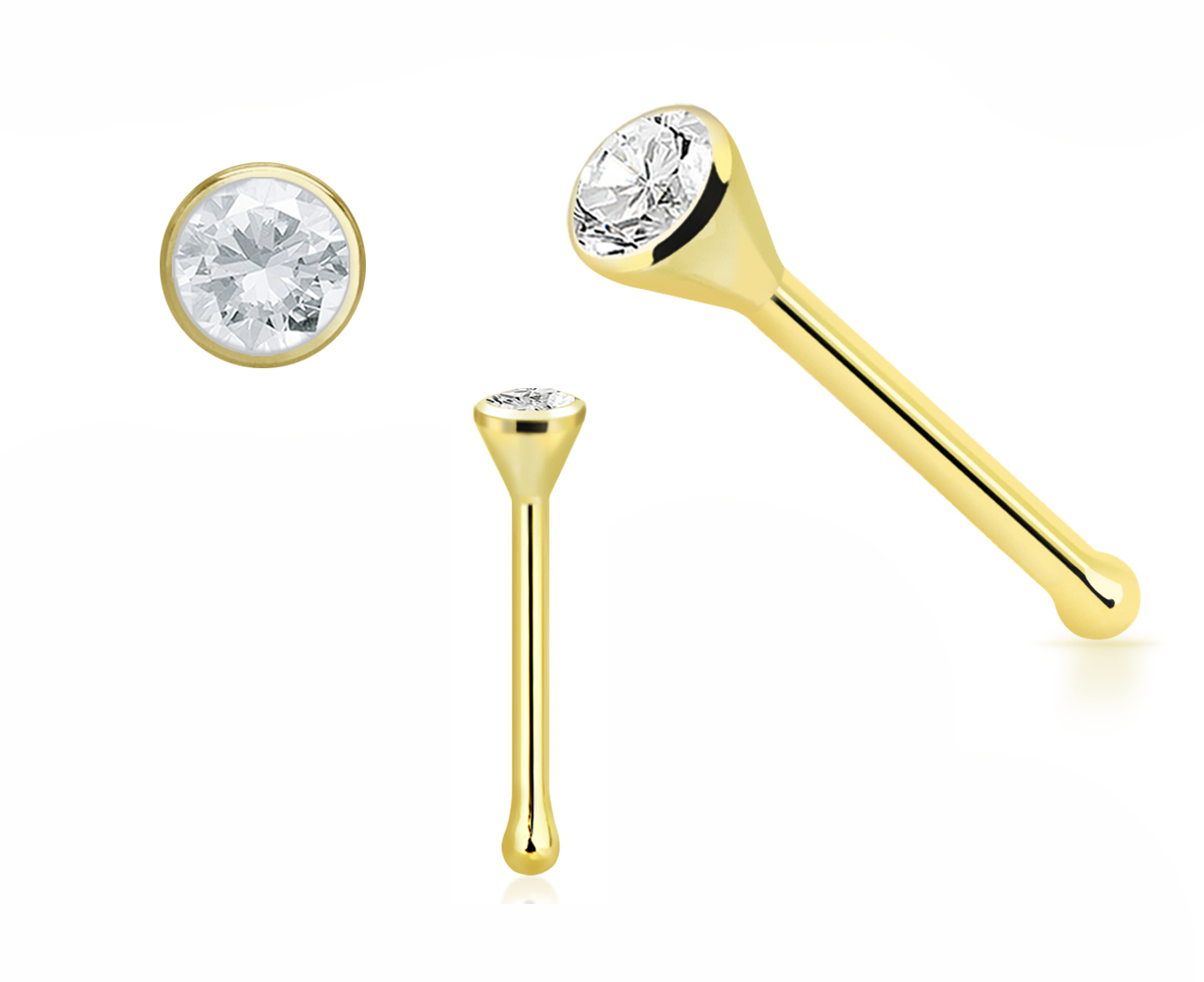 14karat Gold Gelbgold Nasenstecker Pin 2.5mm-Kristall mit Geschenkbox 14karat Gold Gelbgold Nasenstecker Pin 2.5mm-Kristall mit Geschenkbox