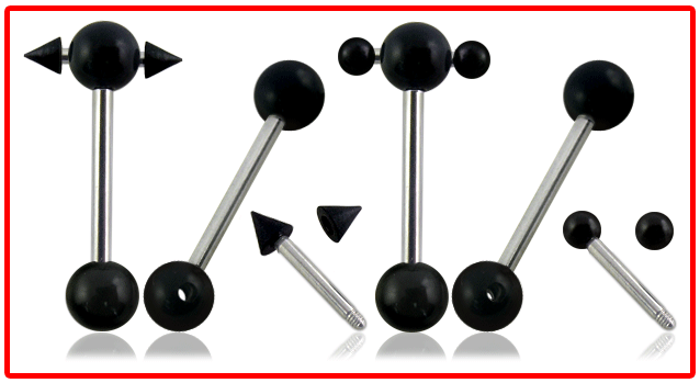 Zungenpiercing Barbell Spinner UV Kugeln oder Spitzen Stahl Hantel