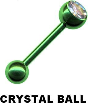 17015 Piercing Barbell Grün mit Kristall Kugel Chirurgenstahl 1,2 / 1,6mm