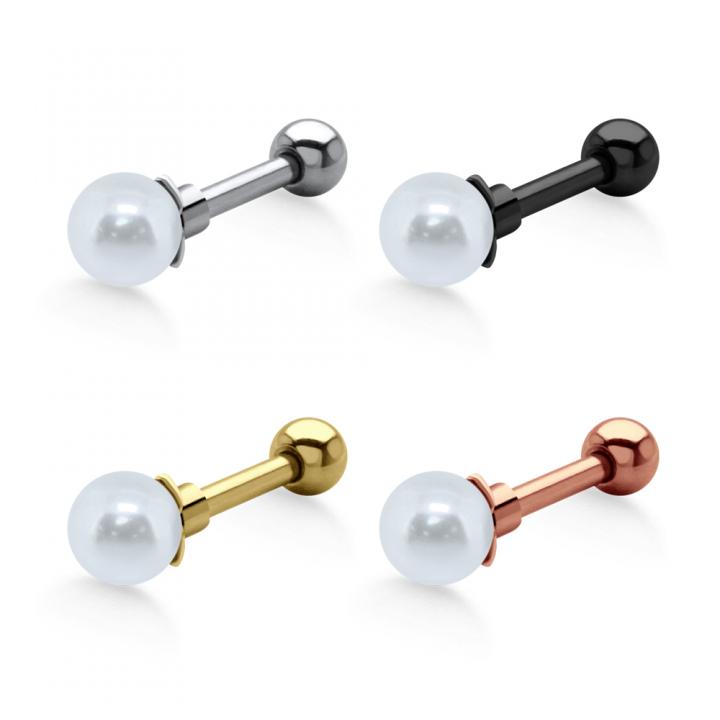 Helix Tragus Piercing mit 4mm-Kunstperle silberfarbig schwarz goldfarbig roségoldfarbig